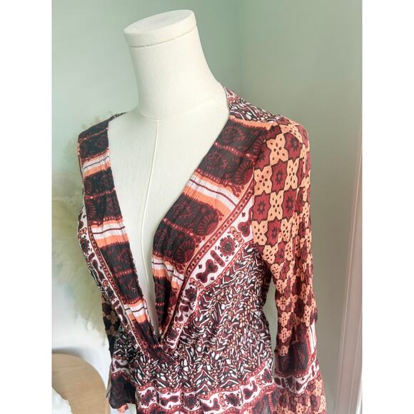 Free People Rosalie Bell Sleeve Faux Wrap Blouse Small Boho Hippie Festival - Picture 5 of 8